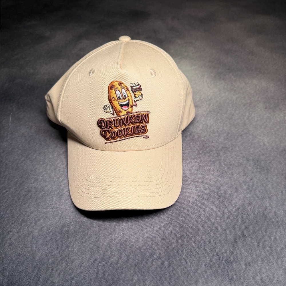 Drunken Cookies Embroidered Beige Baseball Cap